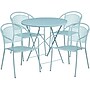Flash Furniture Oia Indoor-Outdoor 30" Round Steel Folding Patio Table Set with 4 Round Back Chairs, Sky Blue (CO30RDF03CHR4SB)~#|#~sp140455964_sc7