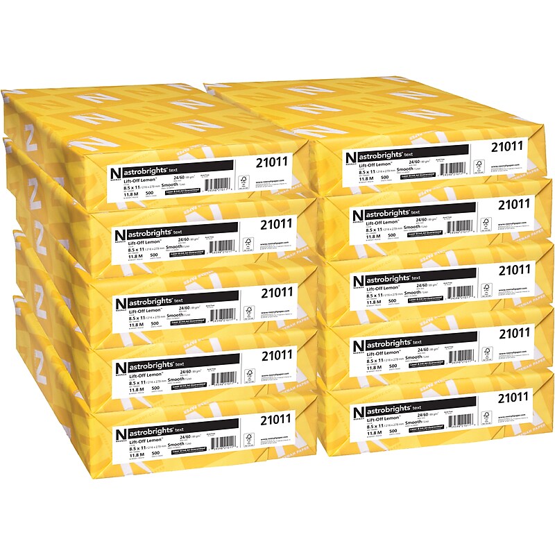 Astrobrights 30% Recycled Colored Paper, 24 lbs., 8.5" x 11", Lift-Off Lemon, 500 Sheets/Ream, 10 Reams/Carton (21011) image 1