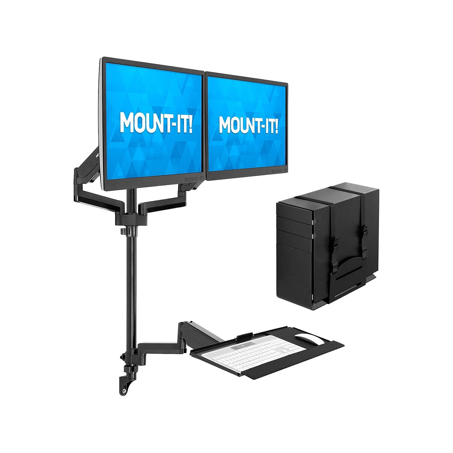 Mount-It! Adjustable Dual-Monitor Wall Mount Workstation Up to 32" Black - Afbeelding 2 van 7