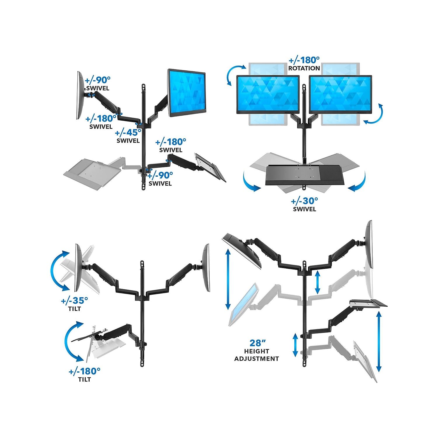 Mount-It! Adjustable Dual-Monitor Wall Mount Workstation Up to 32" Black - Afbeelding 4 van 7