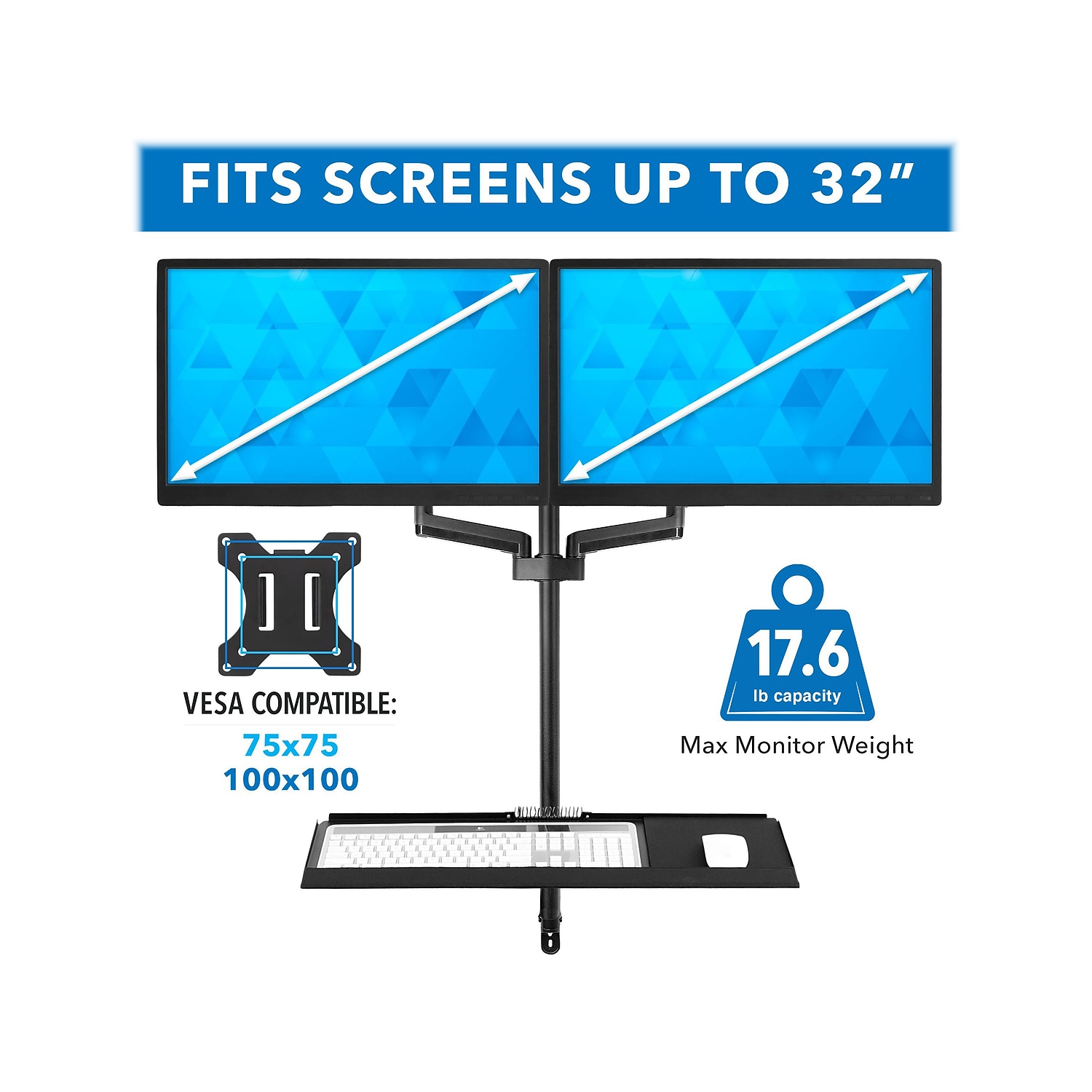 Mount-It! Adjustable Dual-Monitor Wall Mount Workstation Up to 32" Black - Afbeelding 5 van 7