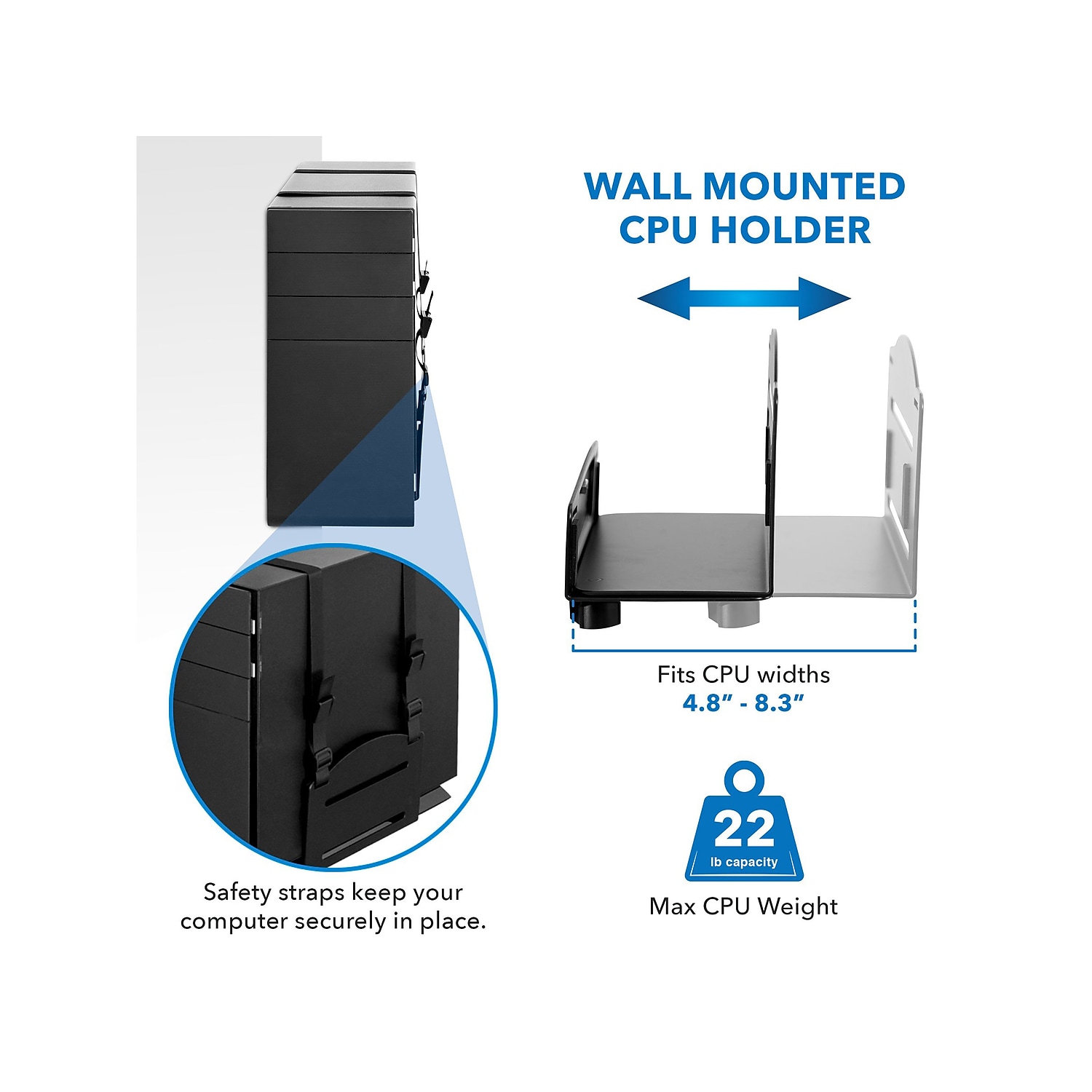 Mount-It! Adjustable Dual-Monitor Wall Mount Workstation Up to 32" Black - Afbeelding 6 van 7