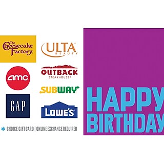 Happy B-Day $50.00 Gift Card, Email Delivery (1018588B5000