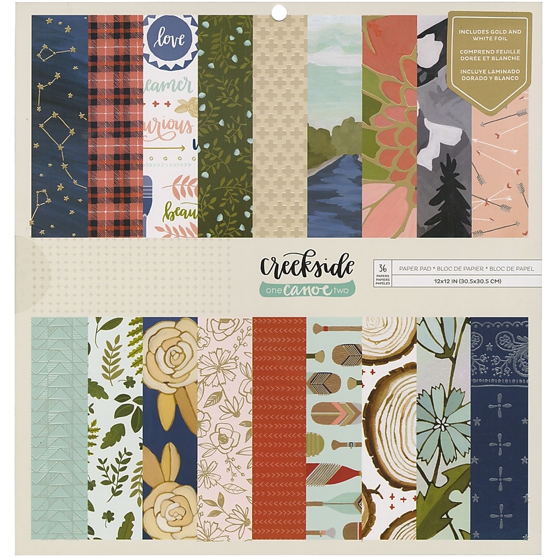 American Crafts Creekside One Canoe Two 12" x 12" Scrapbooking Paper Pack, Multicolored (320691) image 1