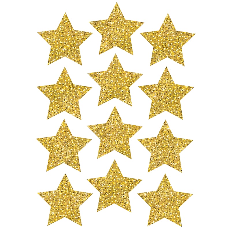 Ashley Die-Cut Magnets, 3" Gold Sparkle Stars, 12 Per Pack, 6 Packs (ASH30400-6) image 1