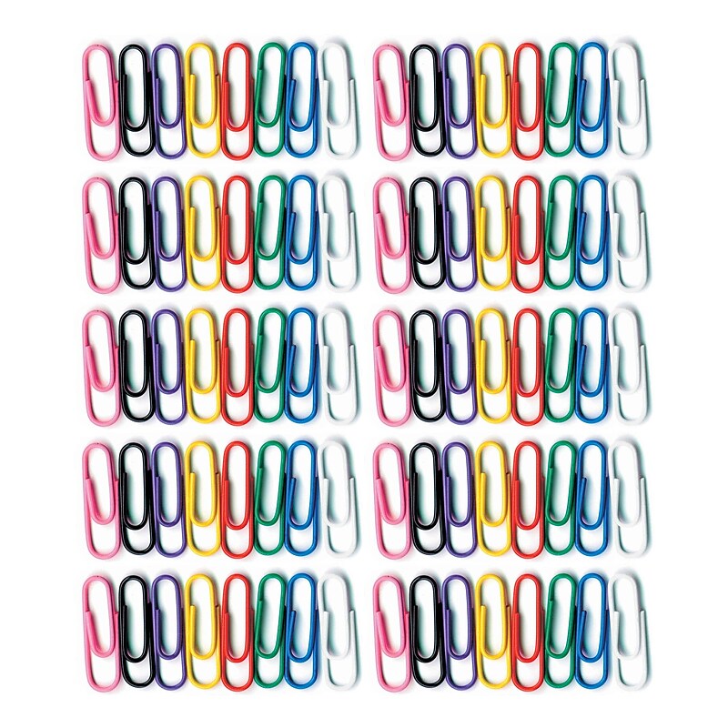Baumgarten's Standard Paper Clips, Assorted Colors, 100 Clips/Pack, 10 Packs/Bundle (BAUMES5000-10) image 1