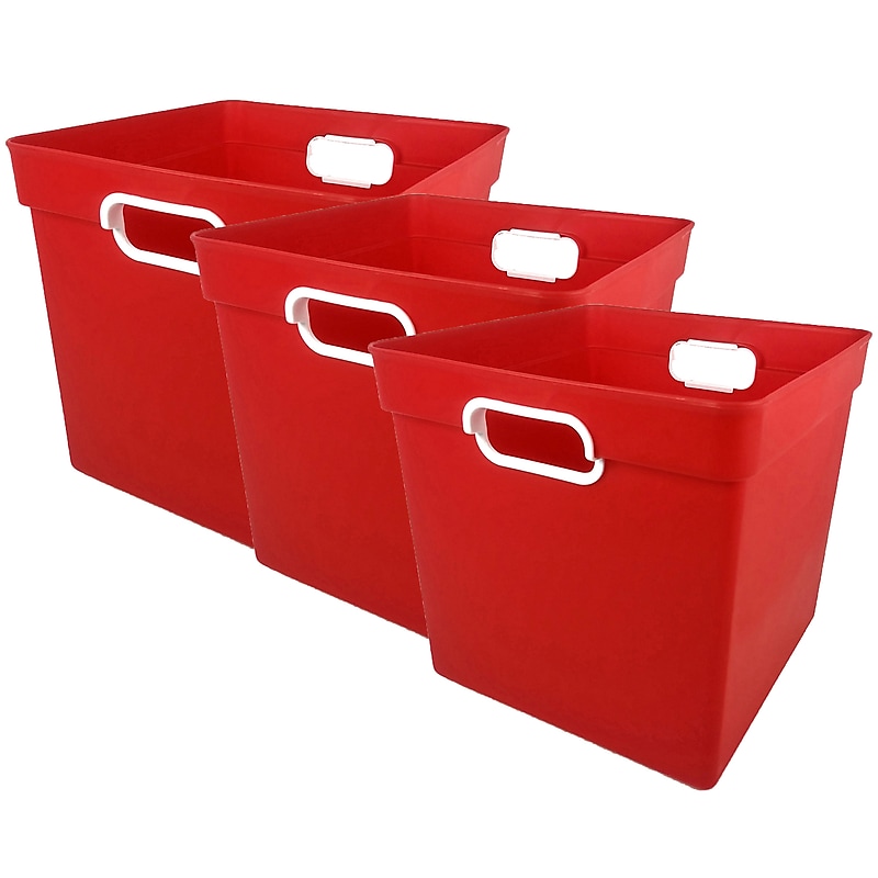 Romanoff Plastic Cube Bin, 11.5 x 11" x 10.5", Red, Pack of 3 (ROM72502-3) image 1