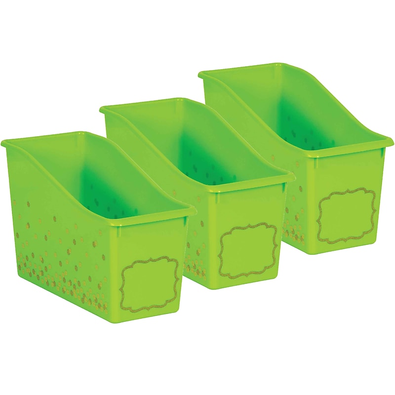 Teacher Created Resources® Plastic Book Bin, 5.5" x 11.38" x 7.5", Lime Confetti, Pack of 3 (TCR20337-3) image 1