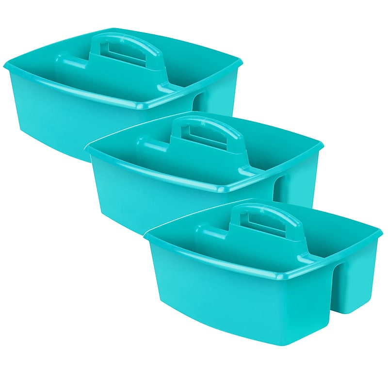 Storex Plastic Large Caddy, 13" x 11" x 6.375", Teal, Pack of 3 (STX00959U06C-3) image 1