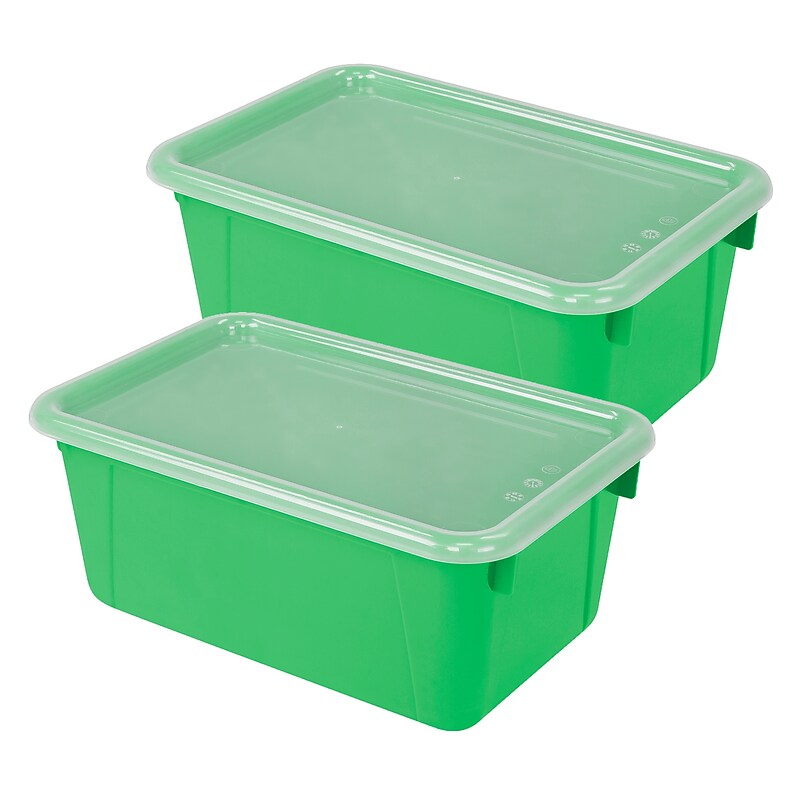 Storex Plastic Small Cubby Bin with Lid, 12.2" x 7.8" x 5.1", Green, Pack of 2 (STX62409U06C-2) image 1