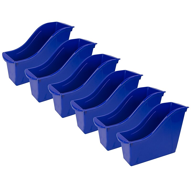 Storex Plastic Small Book Bin, 11.75" x 4.5" x 8.5", Blue, Pack of 6 (STX71108U06C-6) image 1