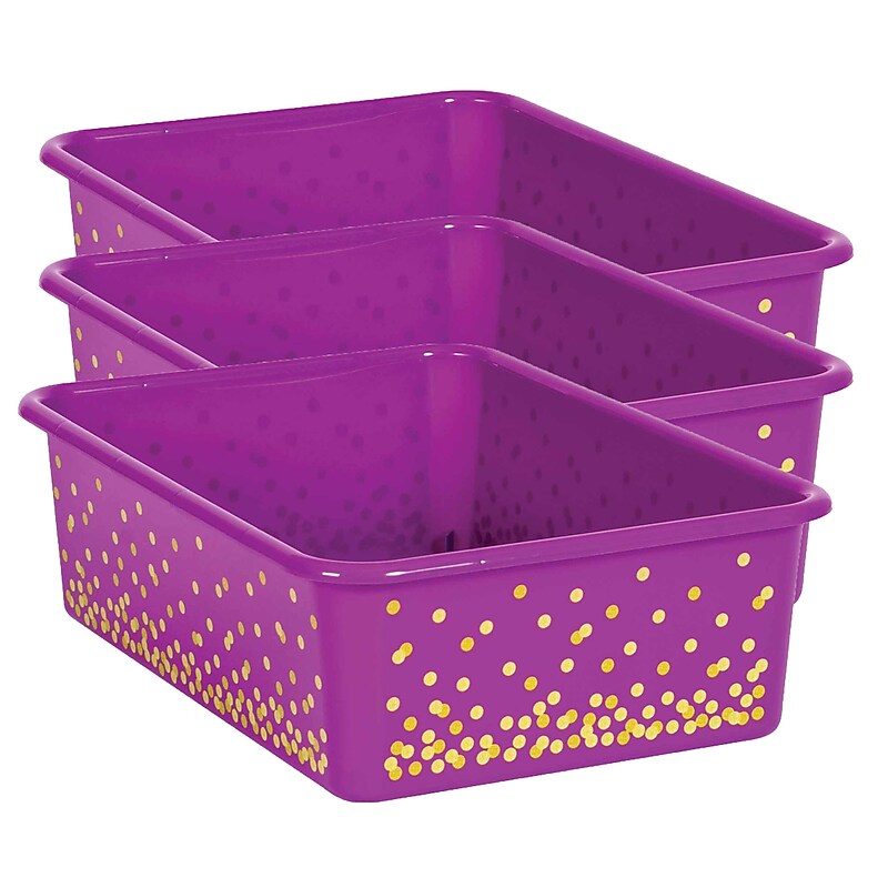 Teacher Created Resources Plastic Storage Bin, Large, 11.5" x 16.25" x 5", Purple Confetti, Pack of 3 (TCR20899-3) image 1