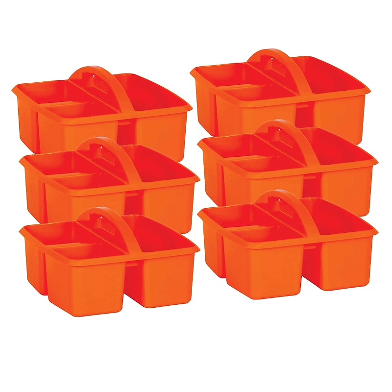 Teacher Created Resources® Plastic Storage Caddy, 9" x 9.25" x 5.25", Orange, Pack of 6 (TCR20907-6) image 1