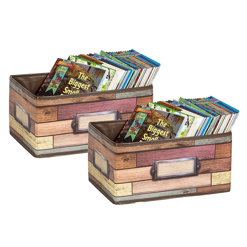 Teacher Created Resources Vinyl Storage Bin, 8" x 11" x 5", Reclaimed Wood Design, Pack of 2 (TCR20913-2) image 1