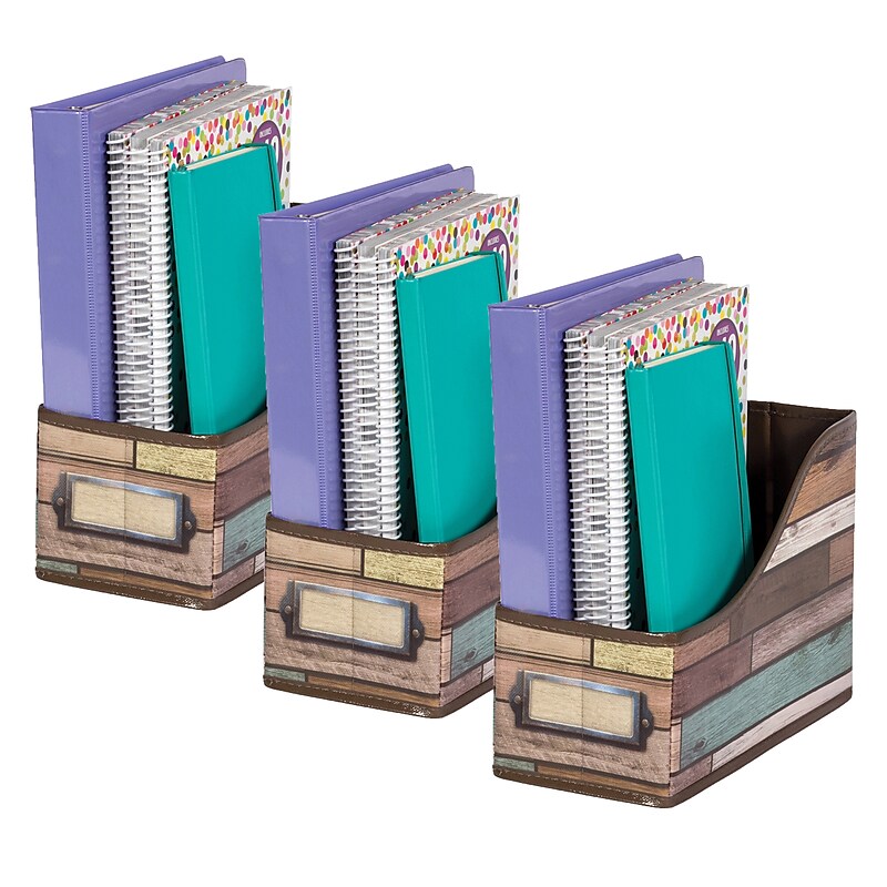 Teacher Created Resources Vinyl Book Bin, 5" x 8" x 11", Reclaimed Wood Design, Pack of 3 (TCR20969-3) image 1