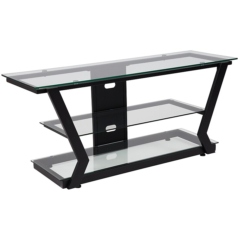 Flash Furniture Harbor Hills Glass Console TV Stand, Screens up to 45", Clear/Black (NANJH1760) image 1