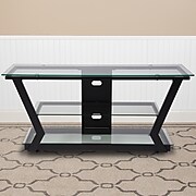 Flash Furniture Harbor Hills Glass Console TV Stand, Screens up to 45", Clear/Black (NANJH1760)