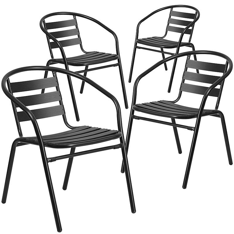 Flash Furniture Aluminum Stacking Patio Chairs, Black, 4/Pack (4TLH017CBK) image 1
