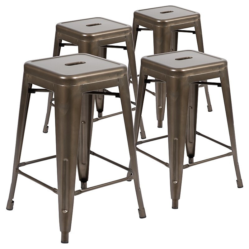 Flash Furniture Cierra Industrial Metal Counter-Height Bar Stool without Back, Gun Metal Gray, 4-Pieces/Pack (4ET3132024GNR) image 1
