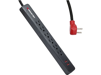 Monster 6-Outlet 2-USB Port Surge Protector, 6′, Black (2MNAC0948B0L2) Sansujyuku sansujyuku.com