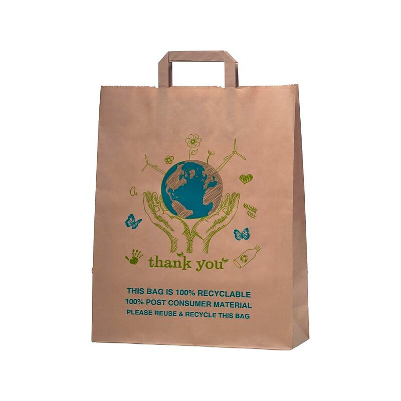 Kraft Reusable Paper Shopping Bag, 17" x 12", 250/Carton (1/6 THANK YOU) image 1