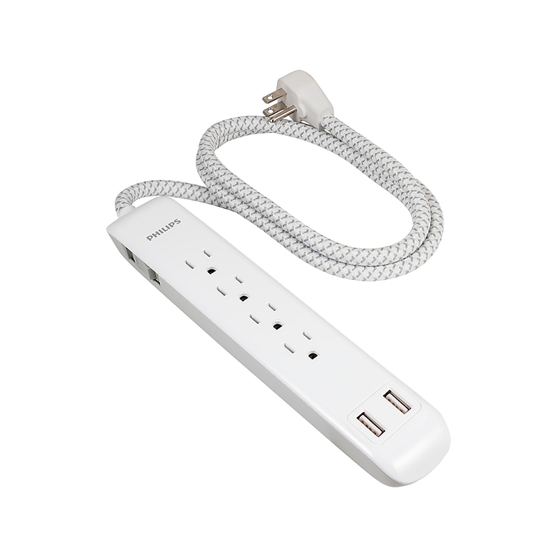 Philips 4-Outlet 2-USB Port Surge Protector, 4', White/Gray (SPC6244WCT1/37) image 1