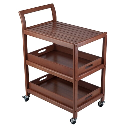 Winsome 3Shelf Wood Mobile Serving Cart with Lockable Wheels, Walnut