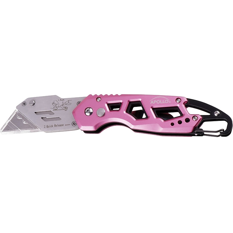 Apollo Tools Stainless Steel Foldable Utility Knife with Carabiner Clip and Fast-Change Blade (DT5017P) image 1
