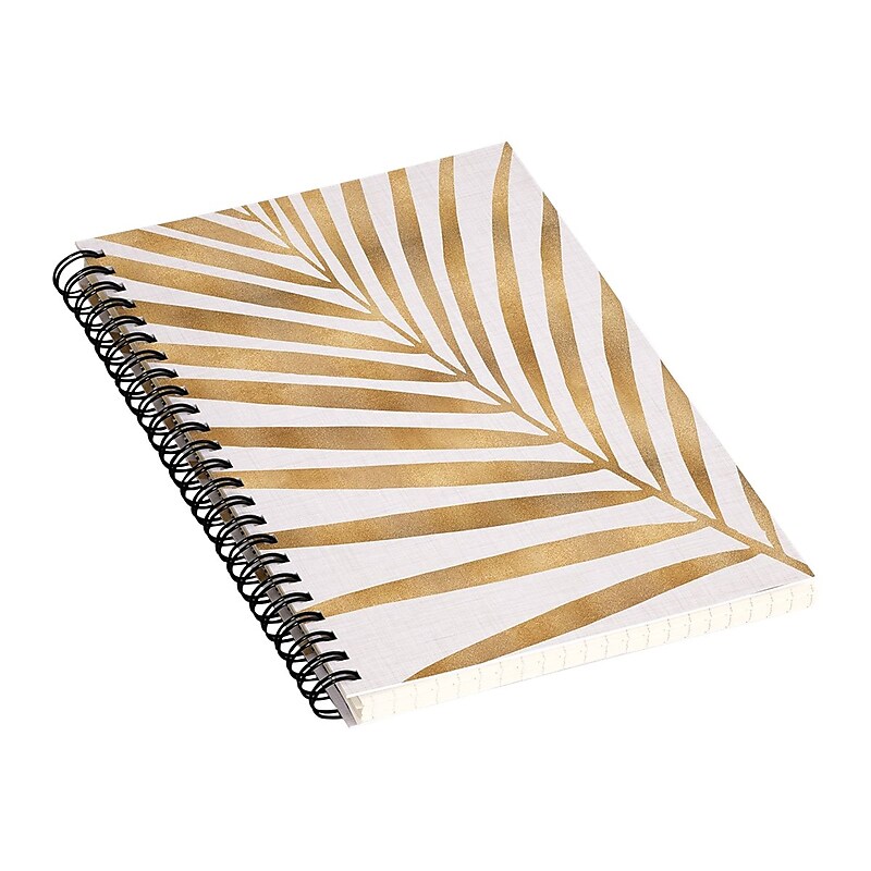 DENY Designs Metallic Gold Palm Leaf by Modern Tropical Notebook, 5.5" x 8.25", Dotted, 40 Sheets, White/Gold image 1