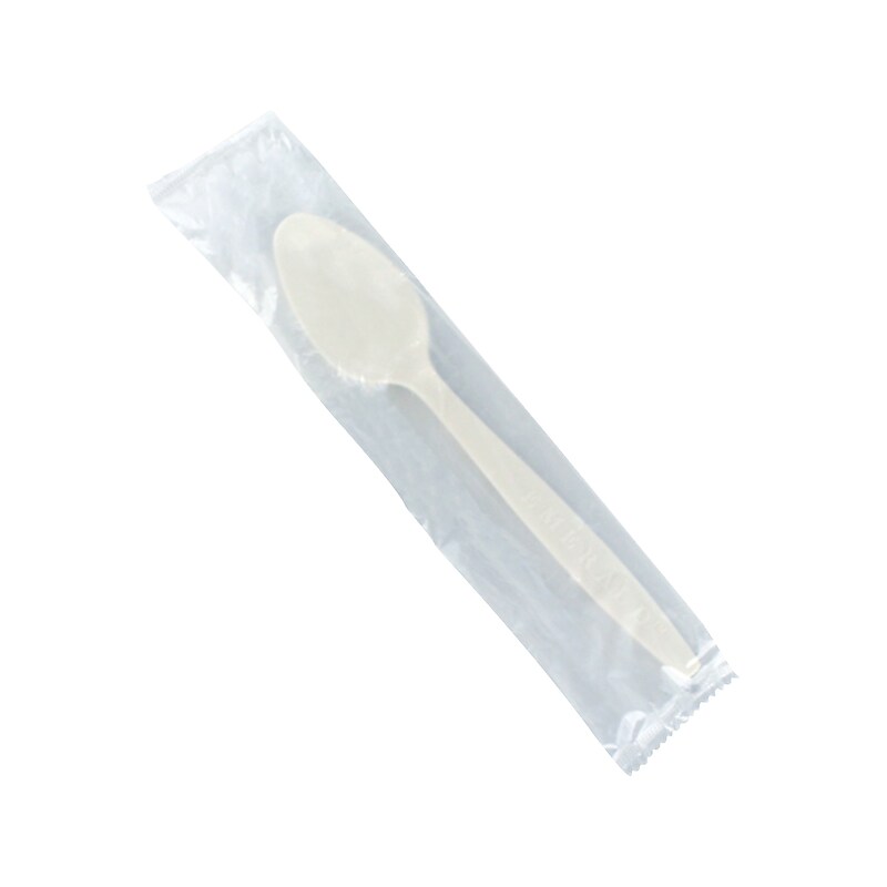 Emerald Individually Wrapped Compostable PLA Spoon, Heavy-Weight, Beige, 500 Pieces/Carton (EMRECOTSW-C) image 1