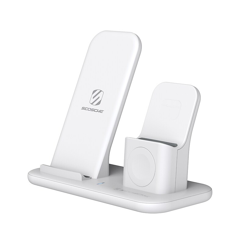 scosche Base3 3-in-1 Wireless Charging Dock for Apple iPhone/Apple Watch/Apple AirPods, White (CSQ3N1WT-SP) image 1