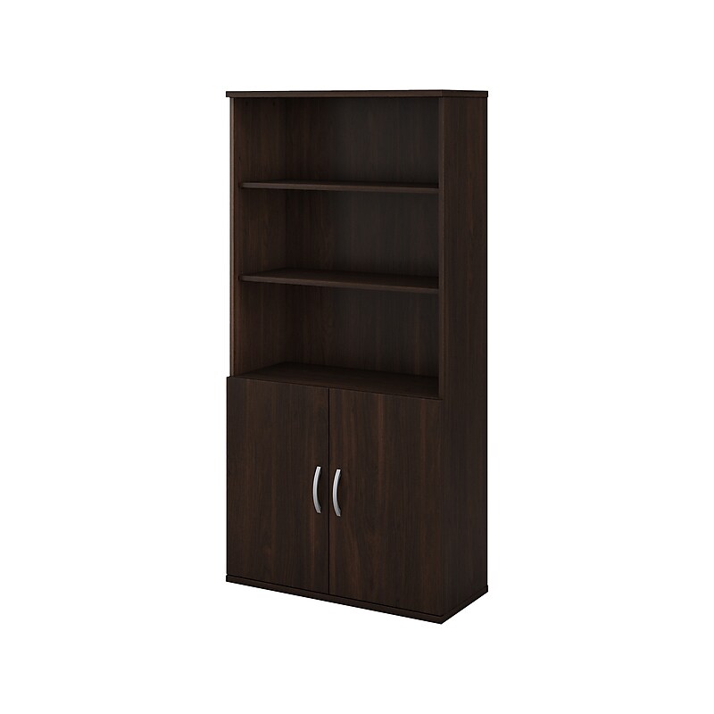 Bush Business Furniture Studio C 73"H 5-Shelf Bookcase with Doors, Black Walnut Laminated Wood (STC015BW) image 1