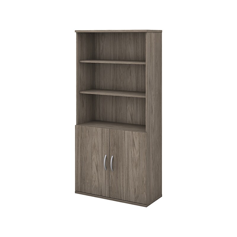 Bush Business Furniture Studio C 73"H 5-Shelf Bookcase with Doors, Modern Hickory Laminated Wood (STC015MH) image 1