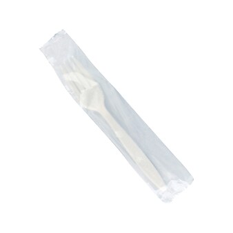 Emerald Individually Wrapped Compostable PLA Fork, Heavy-Weight, Beige, 500 Pieces/Carton (EMRECOFKW-C)