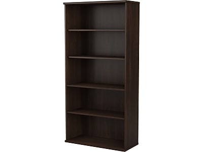 Bush Business Furniture Studio C 73"H 5-Shelf Bookcase with Adjustable Shelves, Black Walnut Laminated Wood (SCB136BW)