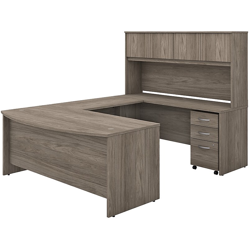 Bush Business Furniture Studio C 72"W U Shaped Desk with Hutch and Mobile File Cabinet, Modern Hickory (STC003MHSU) image 1