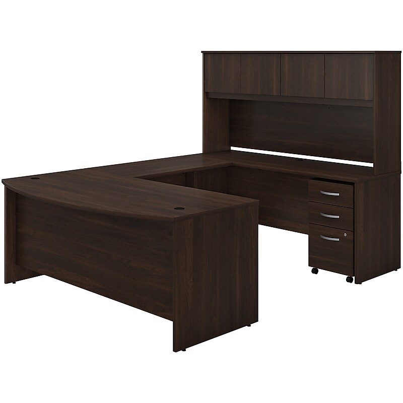Bush Business Furniture Studio C 72"W U Shaped Desk with Hutch and Mobile File Cabinet, Black Walnut (STC003BWSU) image 1