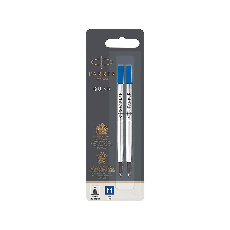 Parker Quink Rollerball Pen Refill, 0.7 mm, Medium Point, Blue Ink, 2/Pack (1950327) image 1