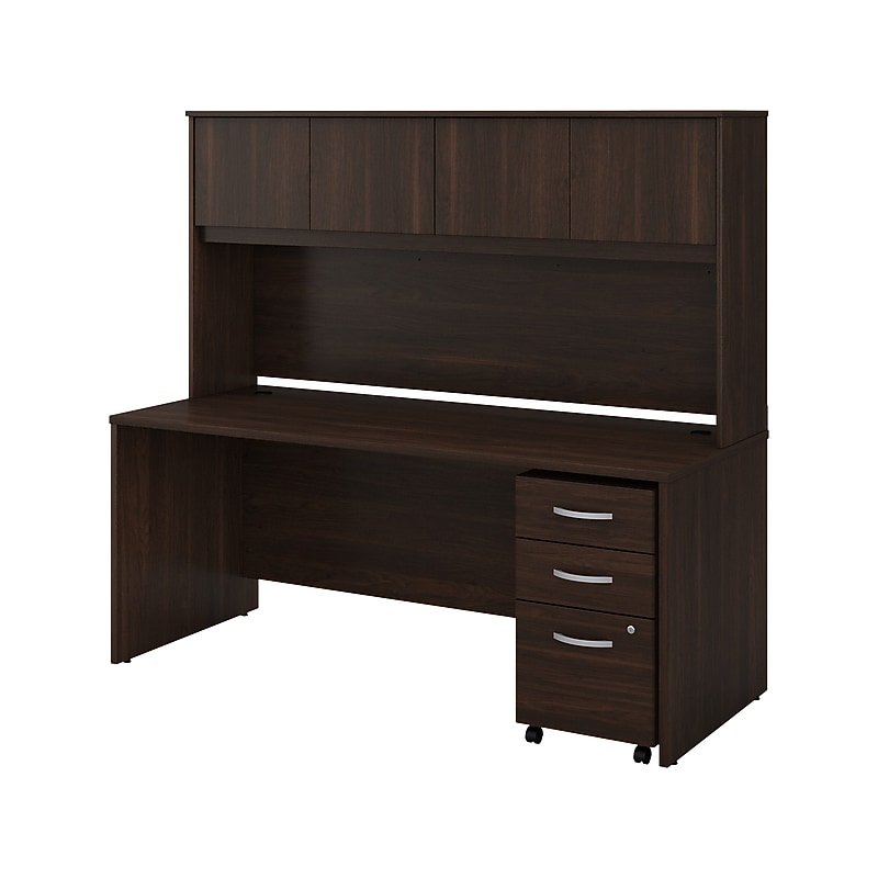 Bush Business Furniture Studio C 72"W Office Desk with Hutch and Mobile File Cabinet, Black Walnut (STC011BWSU) image 1