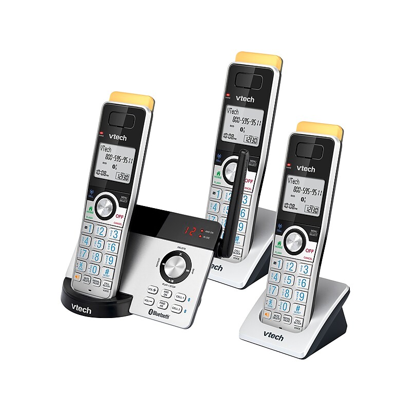 VTech Connect to Cell 3-Handset Cordless Telephone, Silver/Black (IS8122-3) image 1