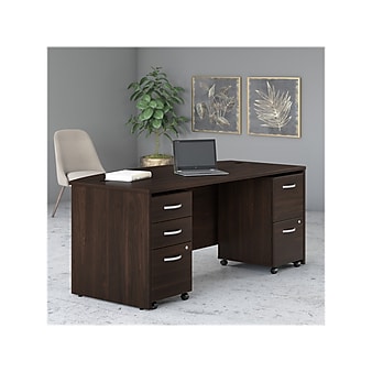 Bush Business Furniture Studio C 72" W Bow Front Computer Desk with Mobile File Cabinets Bundle, Black Walnut (STC012BWSU)