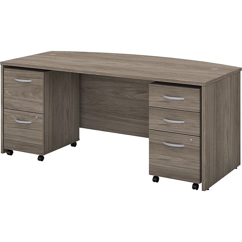Bush Business Furniture Studio C 72"W Bow Front Desk with Mobile File Cabinets, Modern Hickory (STC012MHSU) image 1