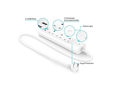 TP-LINK Kasa Smart 3-Outlet 2-USB Port Surge Protector, White (KP303) Sansujyuku sansujyuku.com
