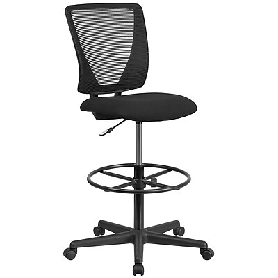 Ergonomic Mid-Back Mesh Drafting Chair with Black Fabric Seat and Adjustable Foot Ring [GO-2100-GG] Simolary simolary.com