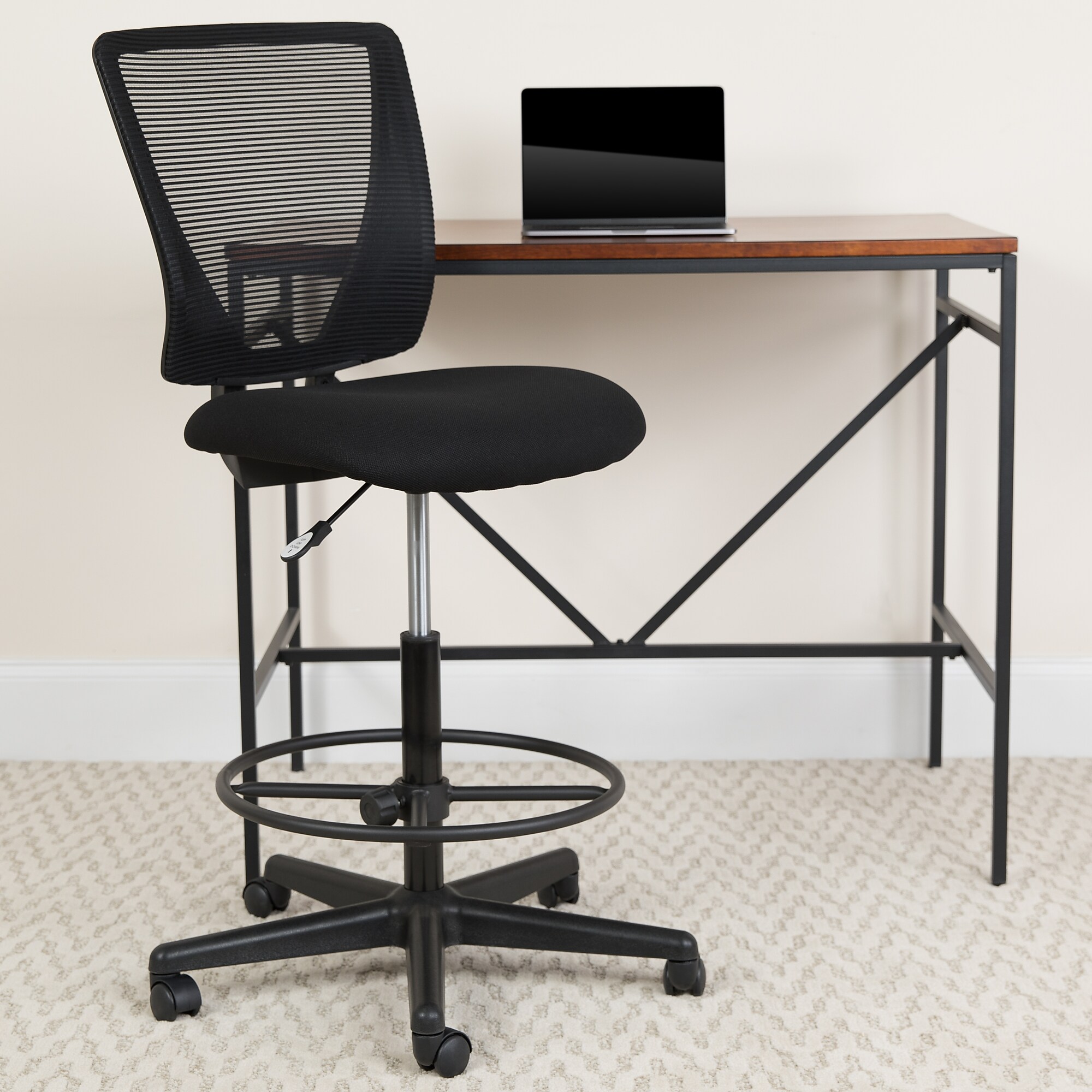 Ergonomic Mid-Back Mesh Drafting Chair with Black Fabric Seat and Adjustable Foot Ring [GO-2100-GG] Sansujyuku sansujyuku.com