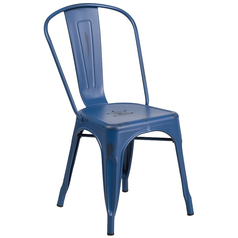 Flash Furniture Distressed Antique Blue Metal Indoor-Outdoor Stackable Chair image 1