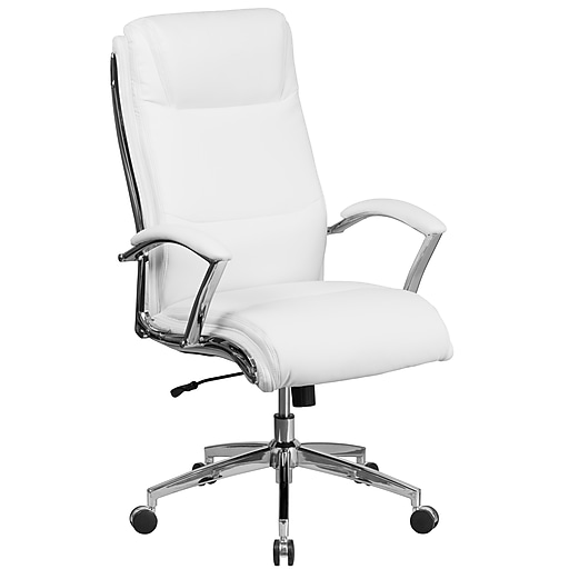 High Back Designer White Leather, White Leather And Chrome Office Chairs