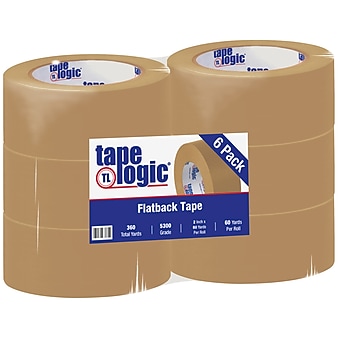 Tape Logic® #5300 Flatback Tape, 2" x 60 yds., Kraft, 6/Case