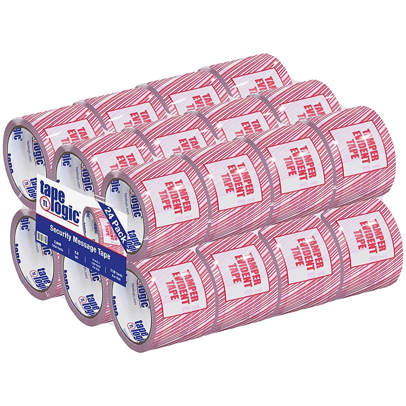 Tape Logic 3" x 110" yds. x 2.5 mil "TAMPER EVIDENT" Security Tape,  Red/White, 24/Carton image 1