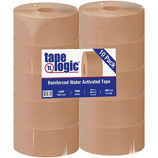 70mm x 450' Kraft Tape Logic® Reinforced Water Activated Tape 10 Rolls/Case 